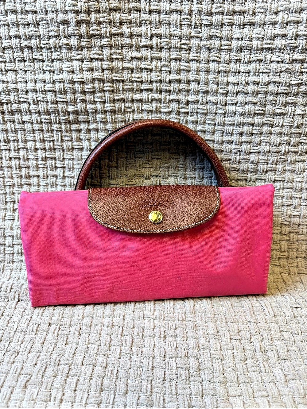 Longchamp Le Pliage Original Pouch with Handle Pink & Brown Tote